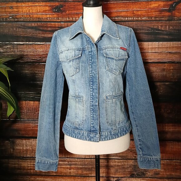 GUESS Vintage 90s Jean Jacket Snap Front Blue Denim 100% Cotton READ - Picture 2 of 11